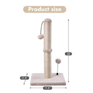 MECOOL Cat Scratching Post Premium Basics Kitten Scratcher Sisal Scratch Posts with Hanging Ball 22in for Kittens or Smaller Cats (22 inches for Kitten, Beige)