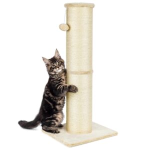 pawscrat cat scratching post 32 inch high, 5.5 inch large diameter natural sisal cat scratch post, scratch-resistant and durable tall cat scratcher for indoor cats, protect your furniture, beige