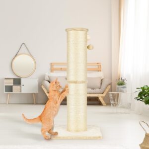 PAWSCRAT Cat Scratching Post 32 Inch High, 5.5 Inch Large Diameter Natural Sisal Cat Scratch Post, Scratch-Resistant and Durable Tall Cat Scratcher for Indoor Cats, Protect Your Furniture, Beige