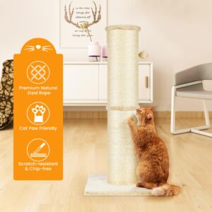 PAWSCRAT Cat Scratching Post 32 Inch High, 5.5 Inch Large Diameter Natural Sisal Cat Scratch Post, Scratch-Resistant and Durable Tall Cat Scratcher for Indoor Cats, Protect Your Furniture, Beige