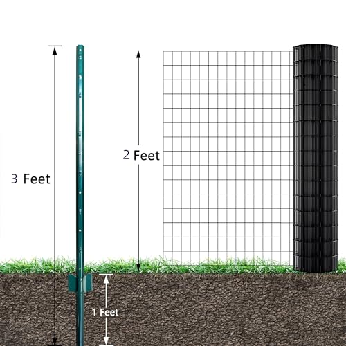 ARIFARO Fence Posts 3 Feet Sturdy Duty Metal Fence Post, Pack of 10, 3-4-5-6-7 Feet No Dig Garden U Post for Wire Fencing Steel Post for Yard, Outdoor Wire