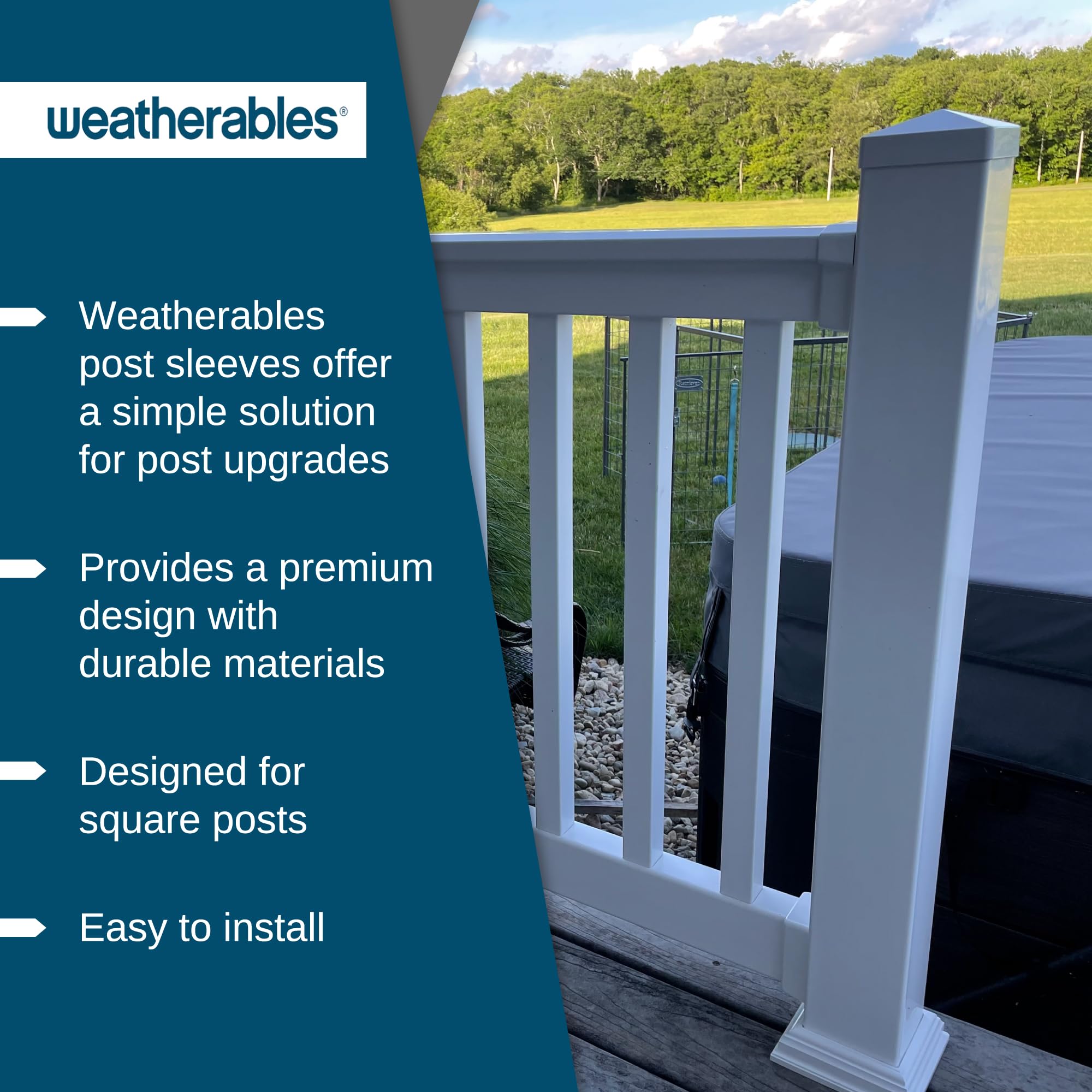 Weatherables 4x4 Post Sleeve – Weatherproof Premium Outdoor Vinyl Post Cover for Lasting Durability and Easy Installation on Decks, Patios, Porches or Mailbox Posts (4"x4"x48", White)