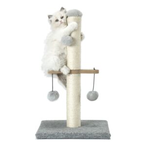 PAWSFANS Cat Scratching Post,Small Scratch Post for Indoor Kittens and Small Size Cats,with Hanging Ball Toys,21inches,Grey