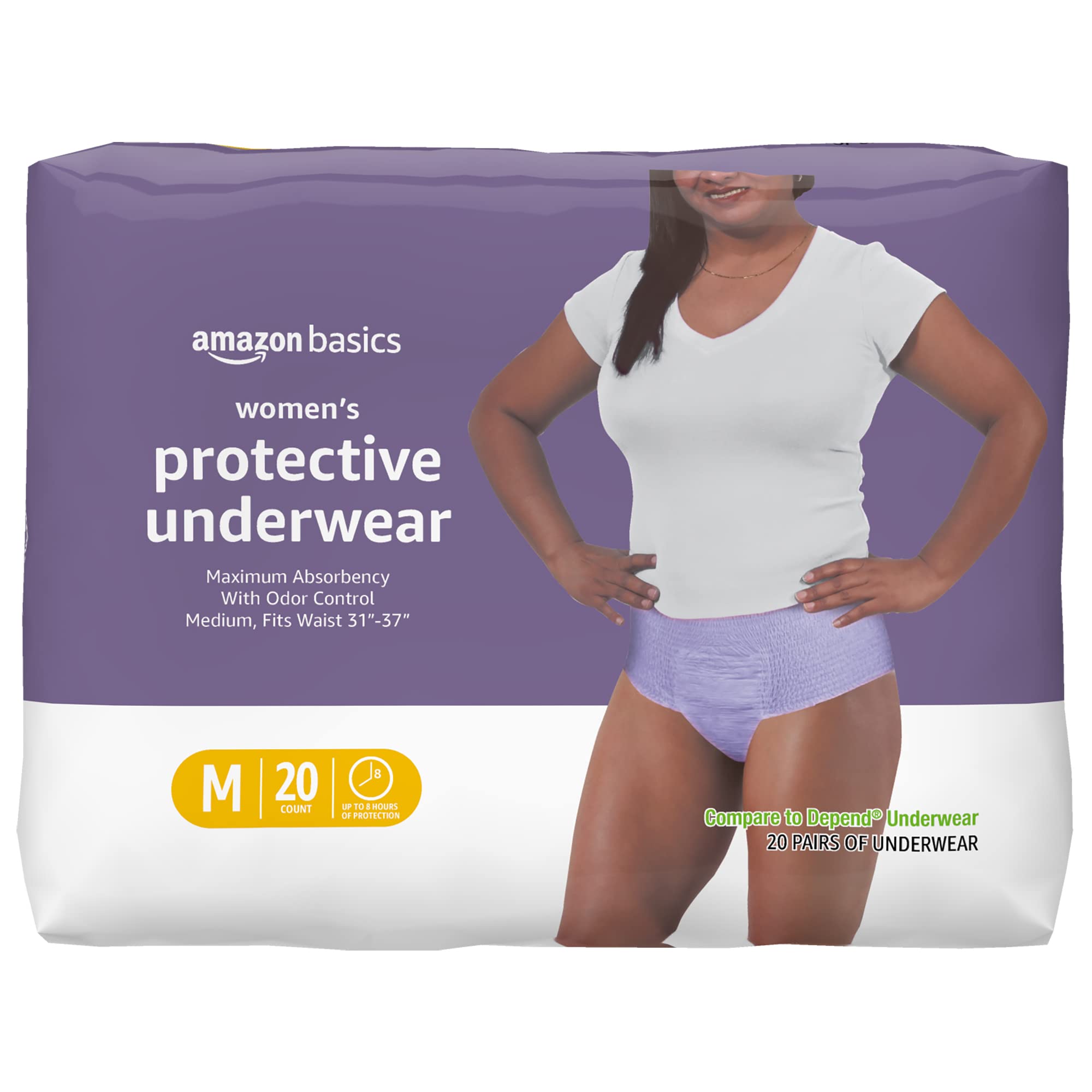 Amazon Basics Incontinence & Postpartum Underwear for Women, Maximum Absorbency, Medium, 20 Count, Lavender (Previously Solimo), pack of 1