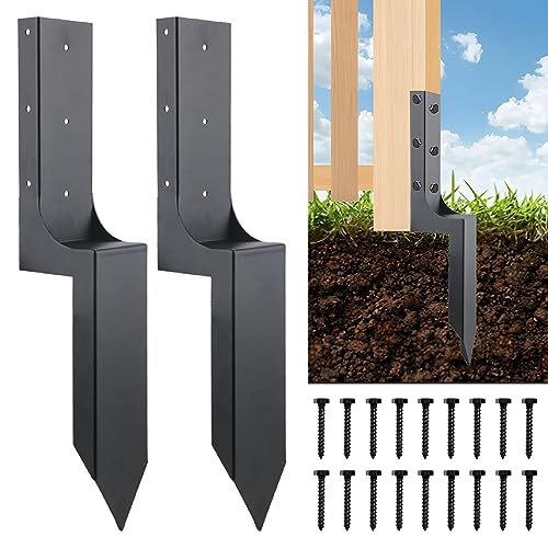 Fence Post Repair Stakes, Heavy Duty Steel Fence Post Anchor Ground Spike, for Repair Broken Wood Fence Post（2 Pack - 23.8in）