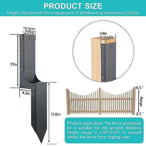 Fence Post Repair Stakes, Heavy Duty Steel Fence Post Anchor Ground Spike, for Repair Broken Wood Fence Post（2 Pack - 23.8in）