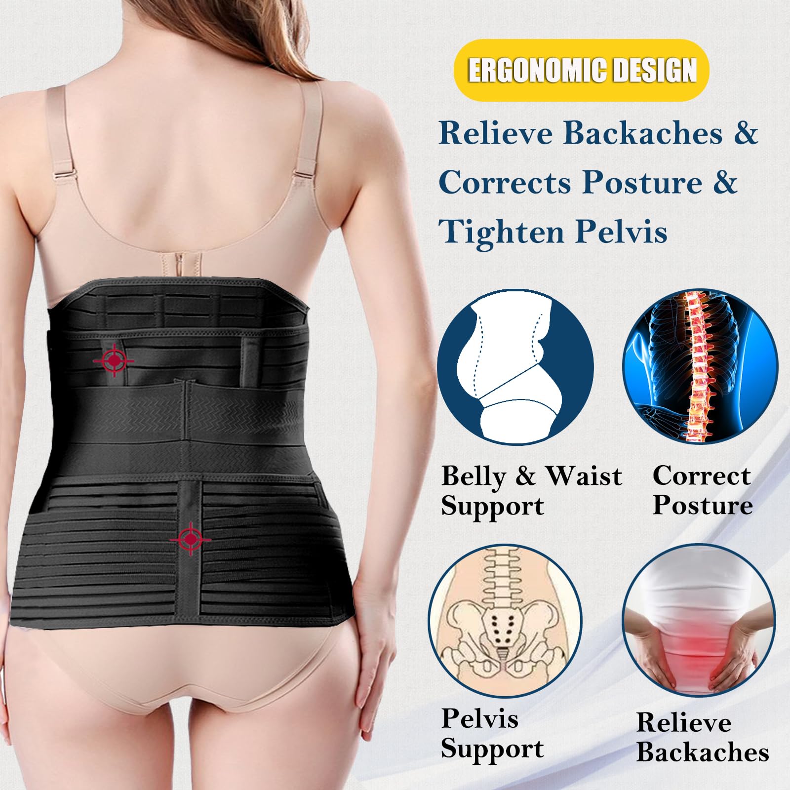 3 in 1 Postpartum Belly Band - Postpartum Belly Support Recovery Wrap, After Birth Brace, Slimming Girdles, Body Shaper Waist Shapewear, Post Surgery Pregnancy Belly Support Band (S/M, Black)