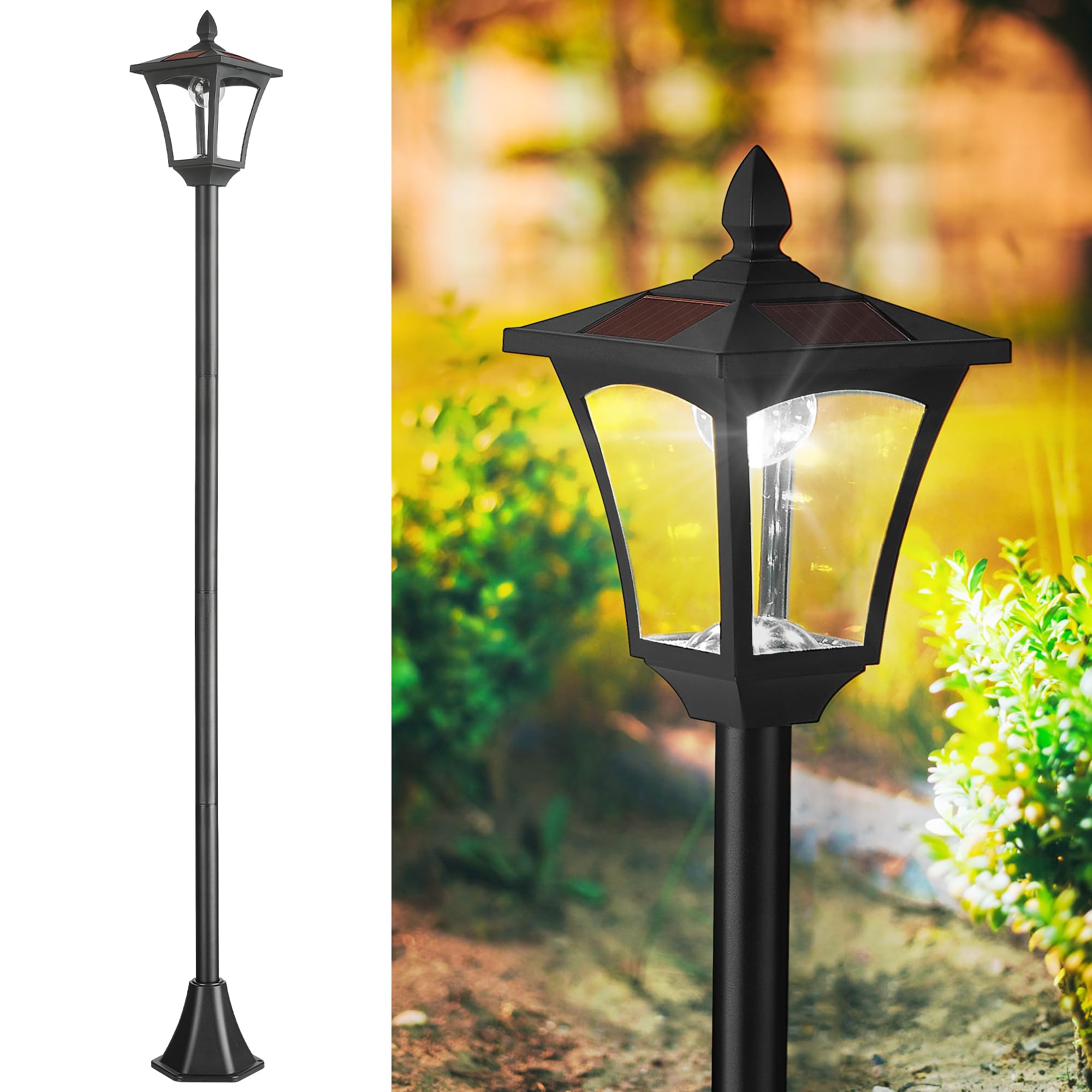 Seovix 70" Solar Lamp Post Lights Outdoor Waterproof IP65, Solar Lamp Posts Outdoor Lighting, LED Solar Pole Light for Garden, Lawn, Pathway, Driveway, 1-842-108