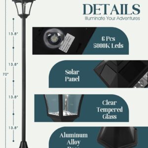 Seovix 70" Solar Lamp Post Lights Outdoor Waterproof IP65, Solar Lamp Posts Outdoor Lighting, LED Solar Pole Light for Garden, Lawn, Pathway, Driveway, 1-842-108