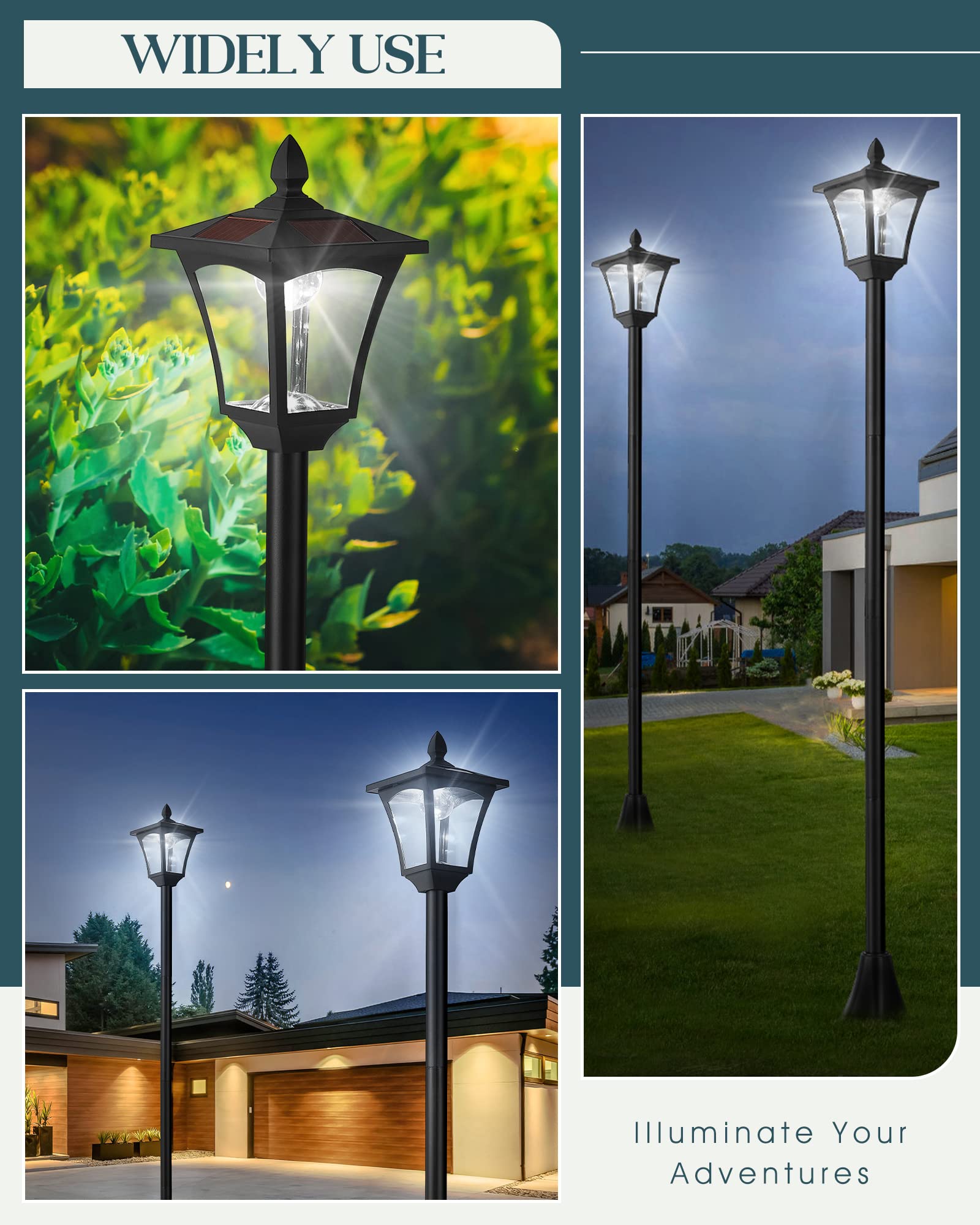 Seovix 70" Solar Lamp Post Lights Outdoor Waterproof IP65, Solar Lamp Posts Outdoor Lighting, LED Solar Pole Light for Garden, Lawn, Pathway, Driveway, 1-842-108