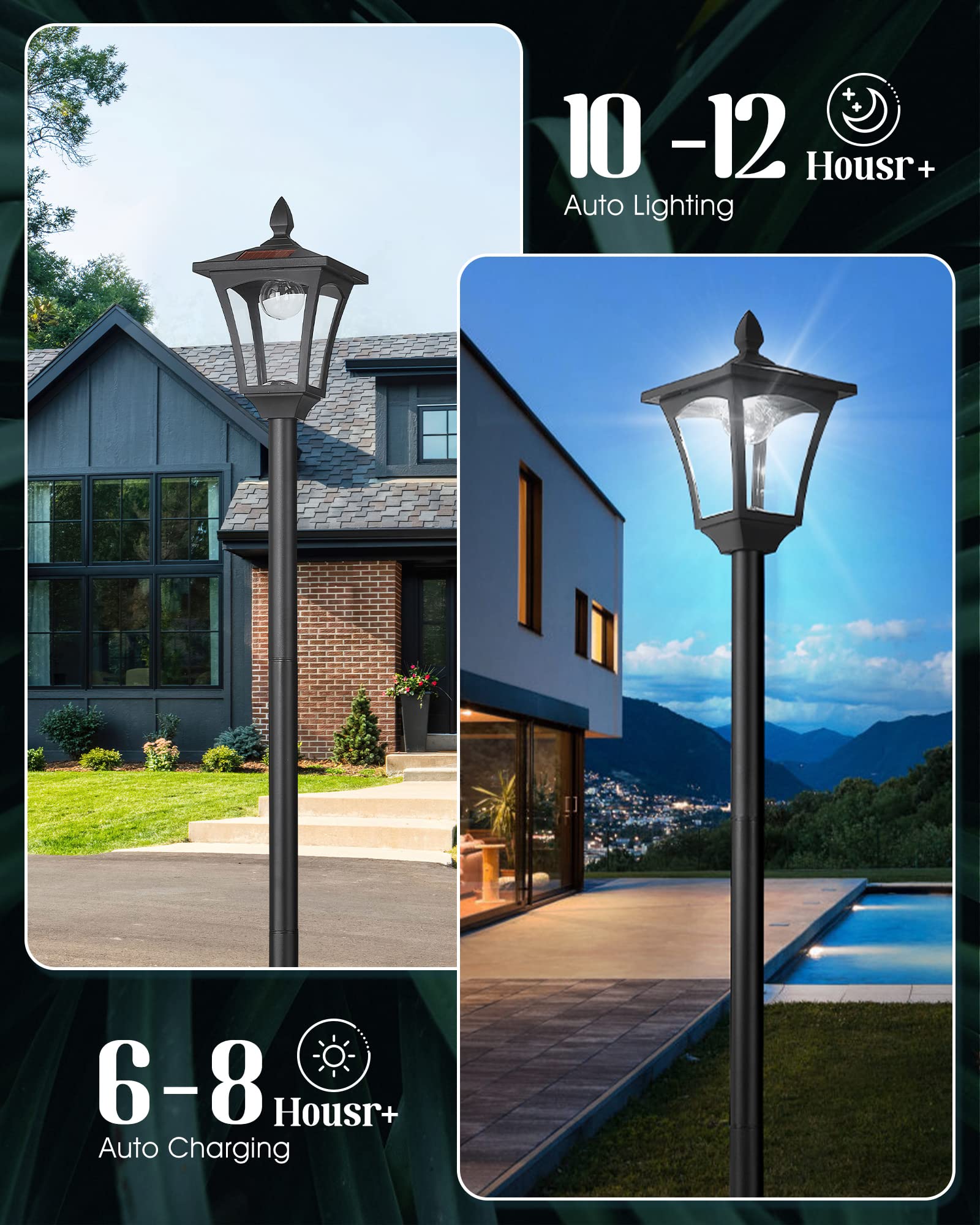 Seovix 70" Solar Lamp Post Lights Outdoor Waterproof IP65, Solar Lamp Posts Outdoor Lighting, LED Solar Pole Light for Garden, Lawn, Pathway, Driveway, 1-842-108