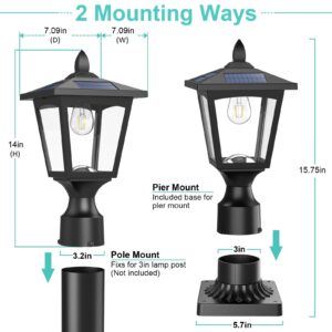 Solar Post Lights, 3000K Dusk to Dawn Solar Lamp Post Light with Pier Mount Base, Solar Post Lights Outdoor Waterproof for Garden Yard Landscape Pole Pillar, Outside Decorative Lamp(Warm White)