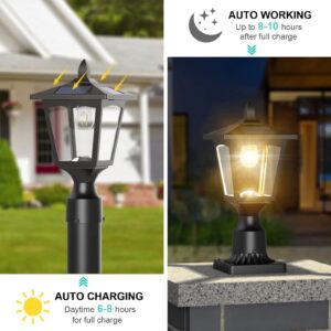 Solar Post Lights, 3000K Dusk to Dawn Solar Lamp Post Light with Pier Mount Base, Solar Post Lights Outdoor Waterproof for Garden Yard Landscape Pole Pillar, Outside Decorative Lamp(Warm White)