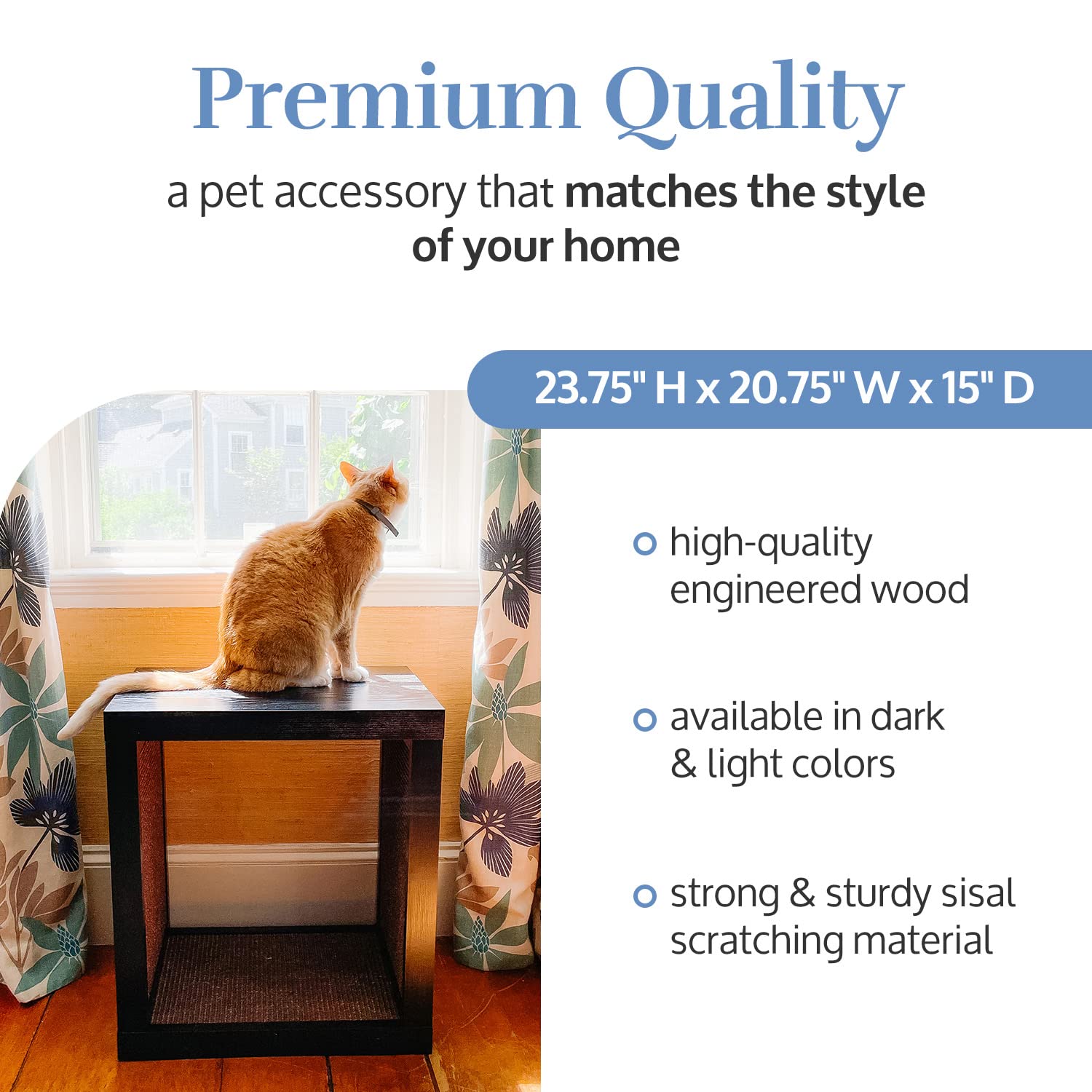 Designer Pet Products Bailey Cat Scratcher, Wooden Cat Scratcher and End Table, Sisal Scratching Furniture Post for Cats and Kittens, Interior Design Scratching Post, Espresso - Dark Wood Veneer