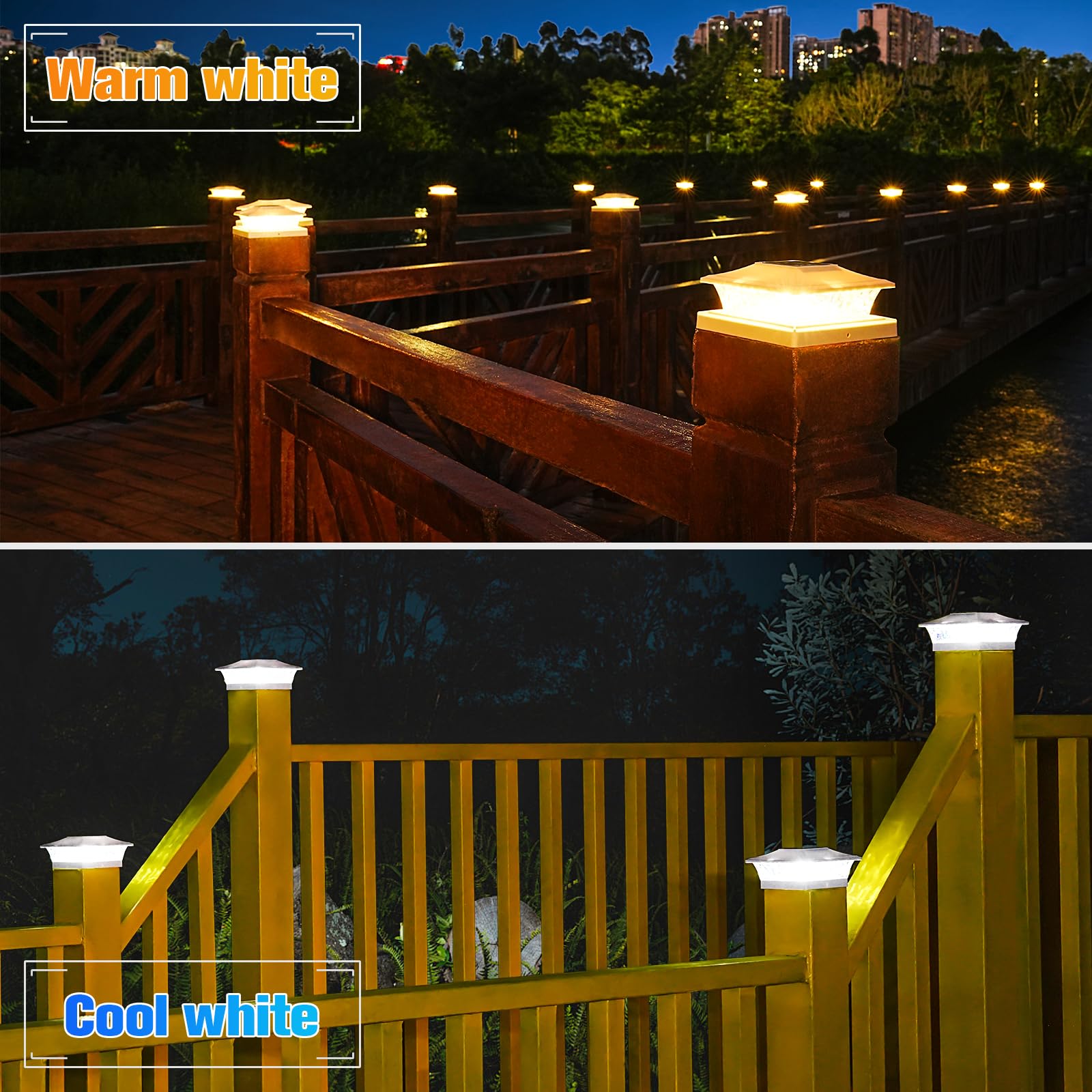 VOLISUN Solar Post Cap Lights Outdoor 4x4/6x6 Wooden/Vinyl Fence Post Cap Lights Solar Deck Post Lights Patio Garden,Warm White 2 Lighting Modes Waterproof, ABS Shell Lens Pearl White(6Pack)