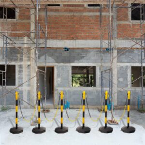 Traffic Delineator Post Cone, Plastic Stanchion Post Set Crowd Control Stands Barrier with 6.6 ft Link Chain and S Hooks for Parking Lot Construction Caution Roads, Yellow, Black (2 Sets)