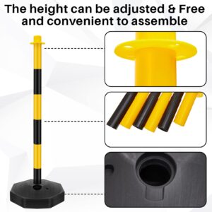 Traffic Delineator Post Cone, Plastic Stanchion Post Set Crowd Control Stands Barrier with 6.6 ft Link Chain and S Hooks for Parking Lot Construction Caution Roads, Yellow, Black (2 Sets)