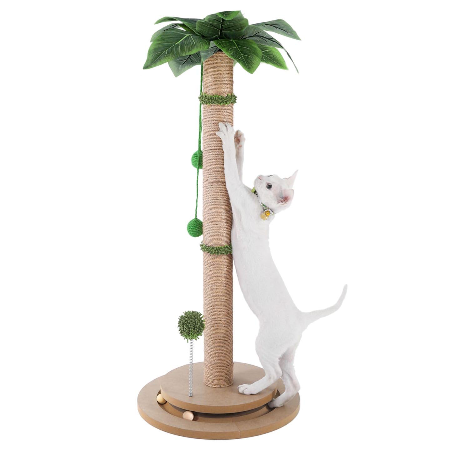 Aplatho Scratching Posts for Indoor Cats Adults - 33.2" Tall Cat Scratching Post with Sisal Rope - Cute Kitten Cat Tree Scratching Post with Interactive Ball Track