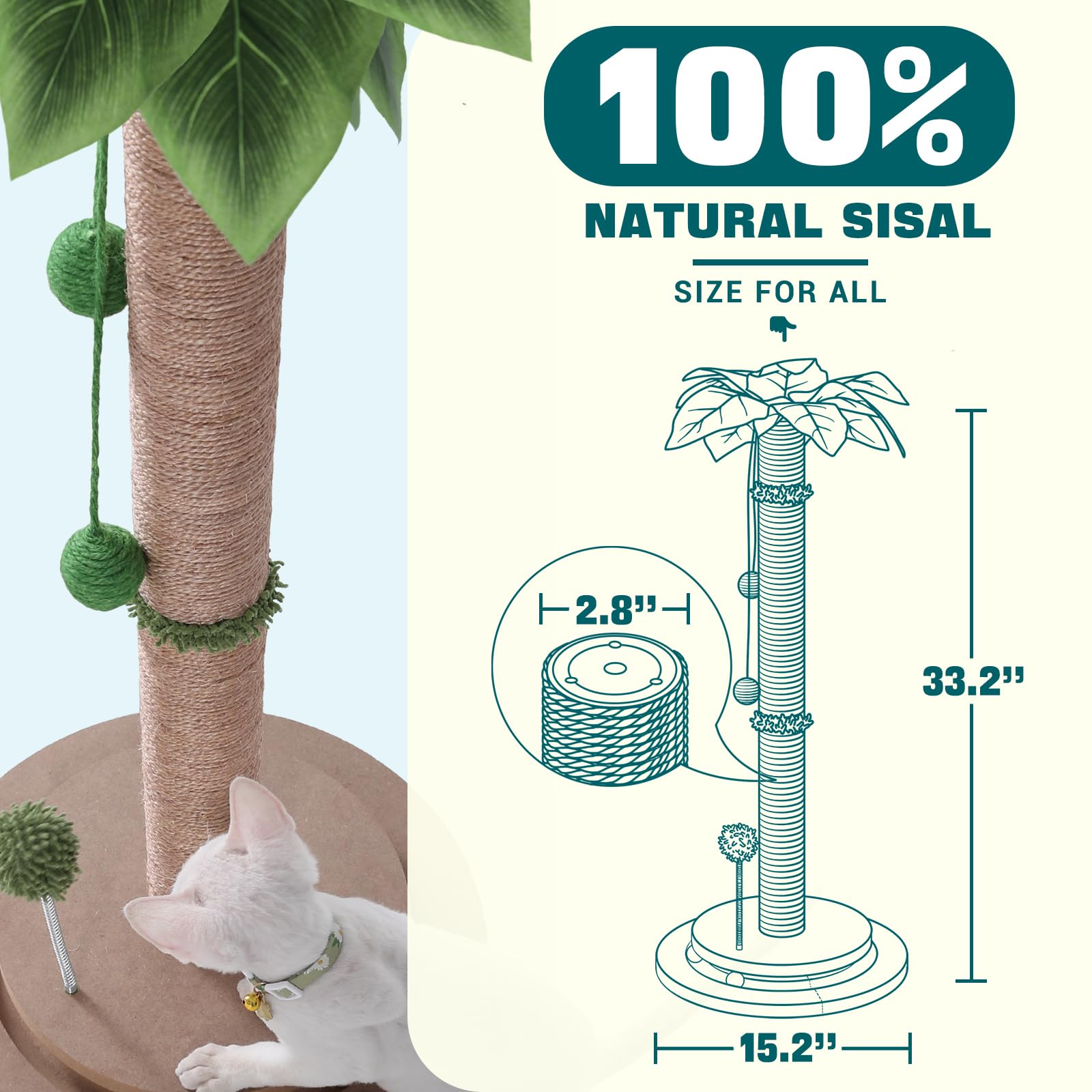 Aplatho Scratching Posts for Indoor Cats Adults - 33.2" Tall Cat Scratching Post with Sisal Rope - Cute Kitten Cat Tree Scratching Post with Interactive Ball Track