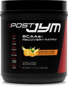 post jym active matrix - post-workout with bcaa's, glutamine, creatine hcl, beta-alanine, and more | jym supplement science | mandarin orange flavor, 30 servings, 1.3 pound (pack of 1)