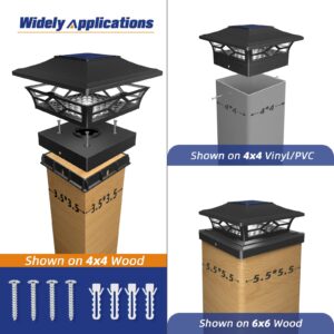 APONUO Solar Post Cap Lights Color Changing,4x4 Post Solar Lights 8 Fixable Colors Deck Post Lights Solar Powered Outdoor for Fence Deck Post Caps 4x4 6x6 Wood&4X4 Vinyl,Black,4 Pack