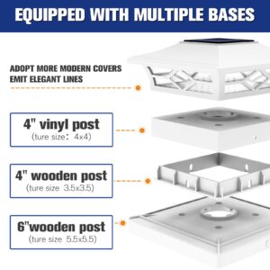 VOLISUN Solar Post Cap Lights: 2 - Pack Outdoor Post Light for White/Black 4x4 Vinyl Fence Deck - Dock 4x4/6x6 Wooden Post 2 Color Modes Waterproof Warm White