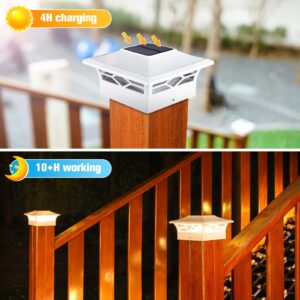 VOLISUN Solar Post Cap Lights: 2 - Pack Outdoor Post Light for White/Black 4x4 Vinyl Fence Deck - Dock 4x4/6x6 Wooden Post 2 Color Modes Waterproof Warm White