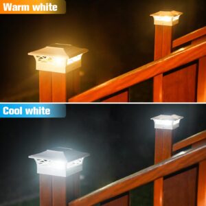 VOLISUN Solar Post Cap Lights: 2 - Pack Outdoor Post Light for White/Black 4x4 Vinyl Fence Deck - Dock 4x4/6x6 Wooden Post 2 Color Modes Waterproof Warm White