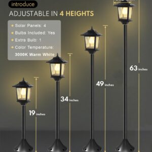 PASAMIC 63" Solar Lamp Post Lights 2Pack, Outdoor Post Lights Waterproof, Pole Lights Outdoor, Decorative Floor Lamp for Patio, Warm White, Replaceable Bulb