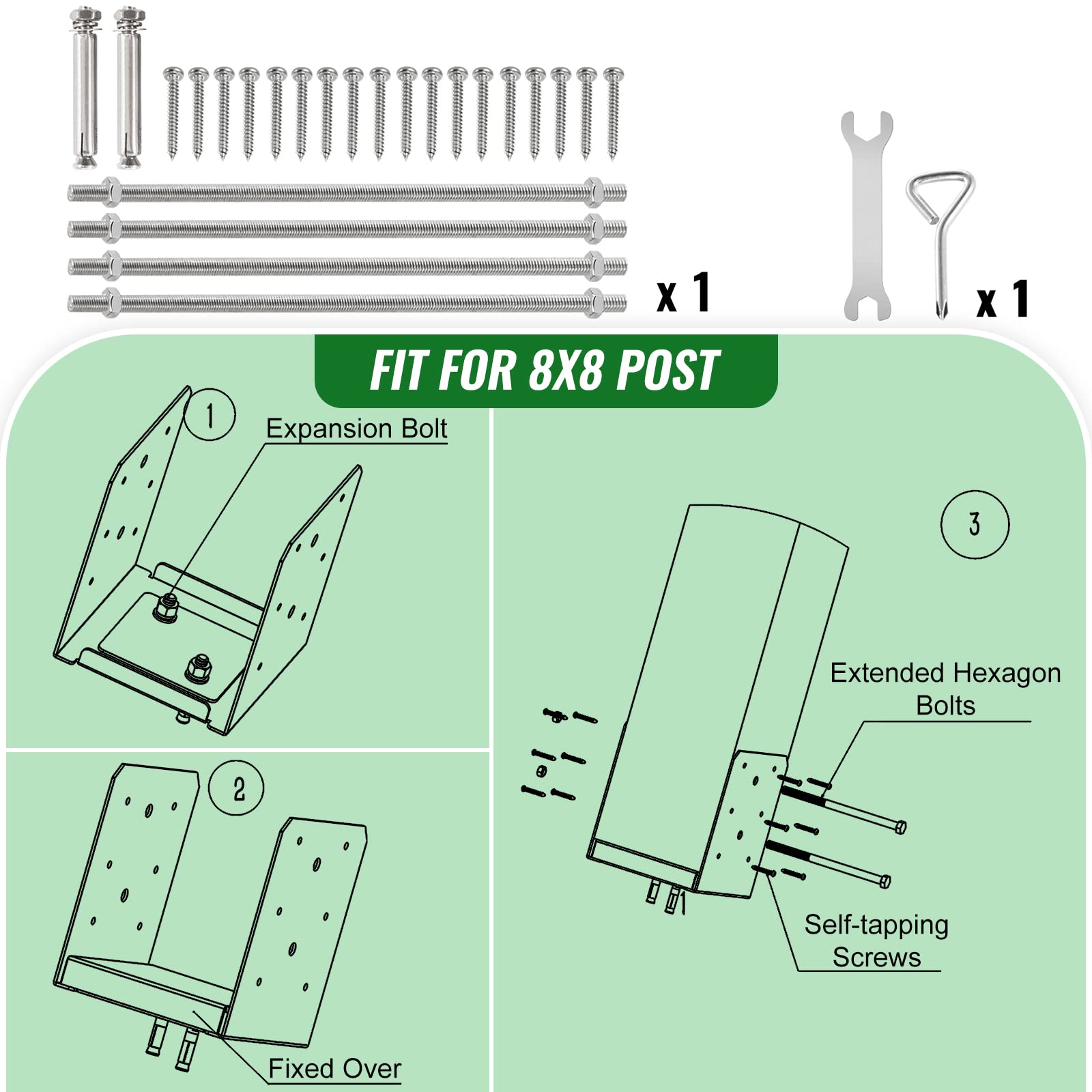 HomiShare 8"x 8" Post Base, 1Pcs Stainless Steel Post Anchor (Inner Size:7.8 x 7.48"), Adjustable Post Bracket Fits for 8"x8" Wood Post, Post Base for Rough Size Lumber (8"x8", 1Pcs)