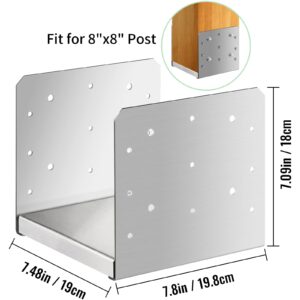 HomiShare 8"x 8" Post Base, 1Pcs Stainless Steel Post Anchor (Inner Size:7.8 x 7.48"), Adjustable Post Bracket Fits for 8"x8" Wood Post, Post Base for Rough Size Lumber (8"x8", 1Pcs)