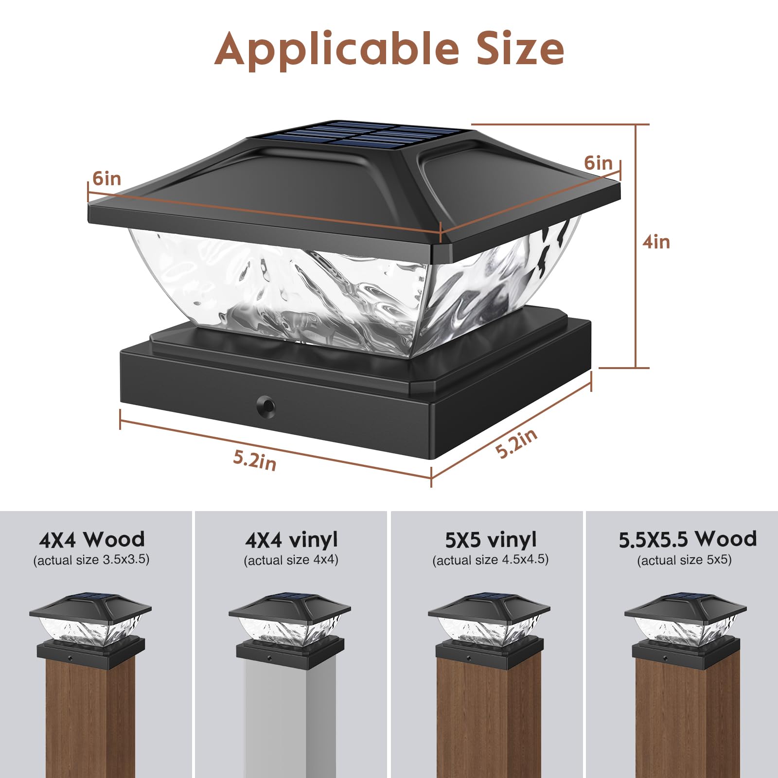 Solar Post Cap Lights Outdoor - 8 Pack 2 Modes Solar Fence Post Lights for 4x4 4.5x4.5 5x5 Wooden Vinyl Posts, Waterproof Solar Powered Deck Lights for Front Porch Patio Decor, Warm White & Cool White