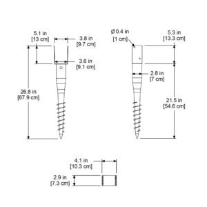 Mayne No Dig Ground Anchor - 3.75in x 2.88in x 26.75in - Includes Lag Bolts (5) & 20″ Rebar (1) - Galvanized Steel (580D)