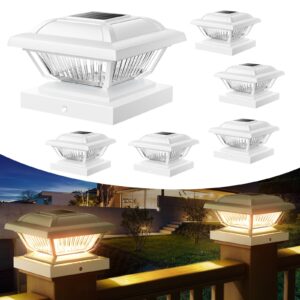 ELECLINK Solar Post Cap Lights 6 Pack, Warm White Solar Outdoor Post Lights, Waterproof Fence Post Cap Lights Solar Powered Fit 3.5x3.5 4x4 4.5x4.5 5x5 5.5x5.5 Post for Garden Fence Deck Yard