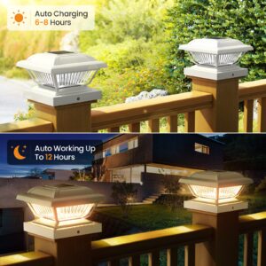 ELECLINK Solar Post Cap Lights 6 Pack, Warm White Solar Outdoor Post Lights, Waterproof Fence Post Cap Lights Solar Powered Fit 3.5x3.5 4x4 4.5x4.5 5x5 5.5x5.5 Post for Garden Fence Deck Yard