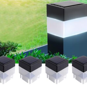 OUYANGL Solar LED 2In x 2In(5cm x 5cm) Fence Post Cap for Wrought Iron and Aluminum or Garden, Solar Fence Lights White Light -4 Pack