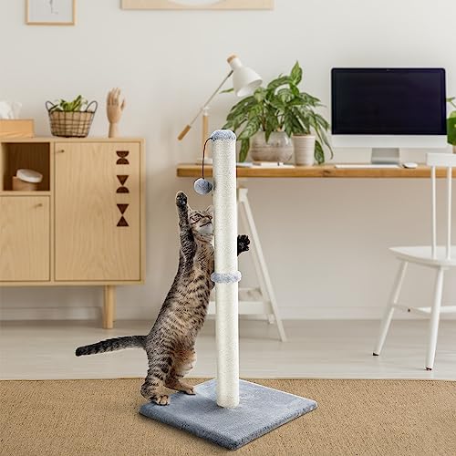 Dimaka 29" Tall Cat Scratching Post for indoor Cats and Kittens, Cat Activity Scratcher Premium Sisal Rope Scratch Tree with Dangling Ball (Grey)