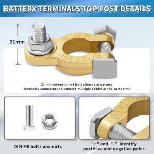 Battery Terminal Connectors 2 Pair, Battery Terminals M8 x 21mm Bolt, Battery Cable Ends Pure Copper with Anti-Corrosion Pad for Car RV Accessories Automotive Car Marine Battery by XIOGZAXI