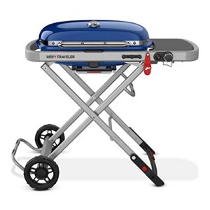 weber traveler portable gas grill, blue