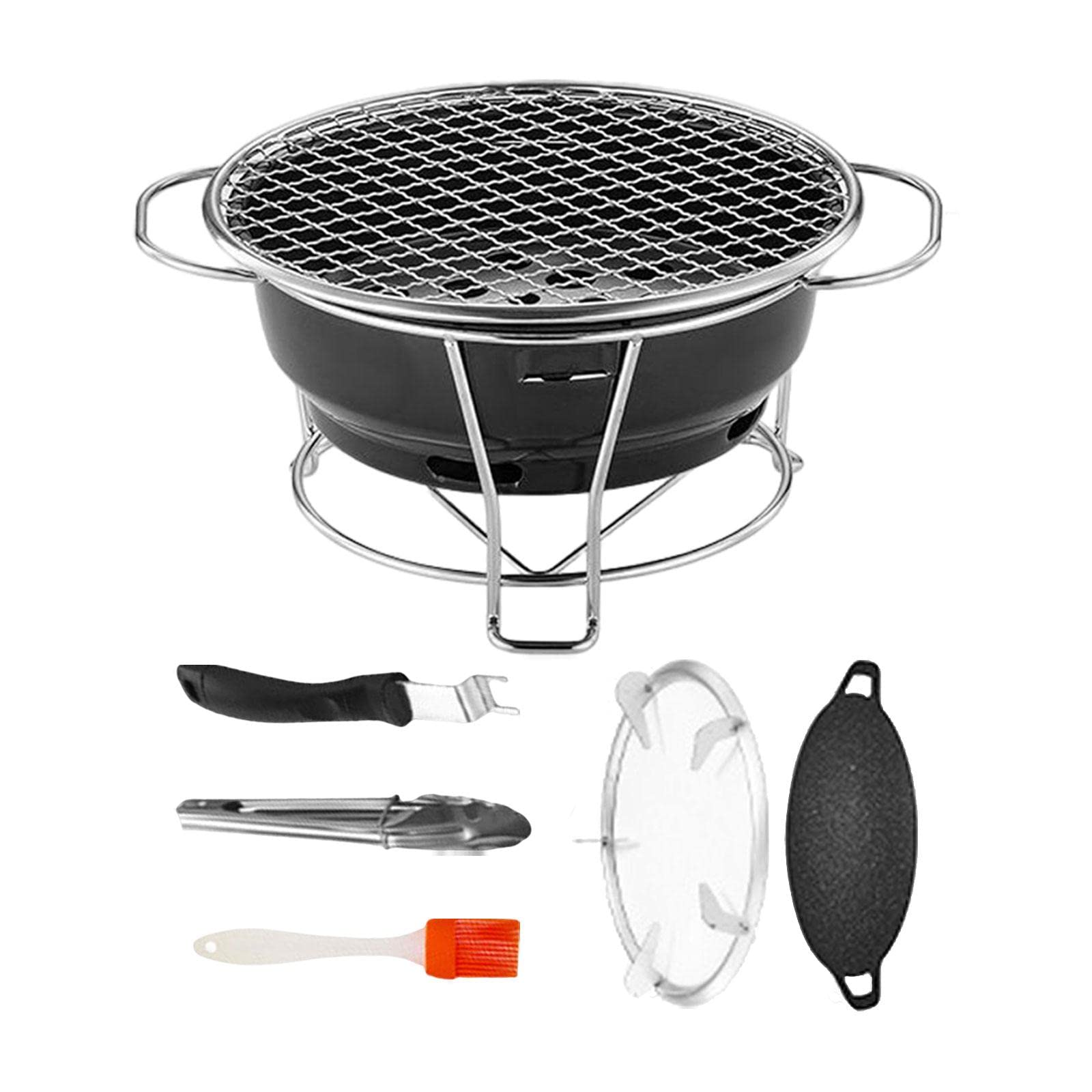 Korean Charcoal Grill Camping Grilling Meat Steak Household Portable BBQ Stove Cooking for Outdoor Backpacking Patio Picnic Travel, with Pot Rack Pan