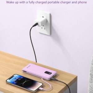 Charmast Portable Charger with Built-in Cables and AC Wall Plug, 10000mAh Ultra Slim Power Bank, External Battery Pack, Travel Accessories Compatible with iPhone 14/13, Samsung Galaxy, etc