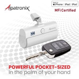 Alpatronix MFi Certified Mini Portable Charger for iPhone 5000mAh LCD Display Fast Charging Power Bank Compatible with All iPhones, AirPods, and iPads with Carrying Case - PX100 (White)