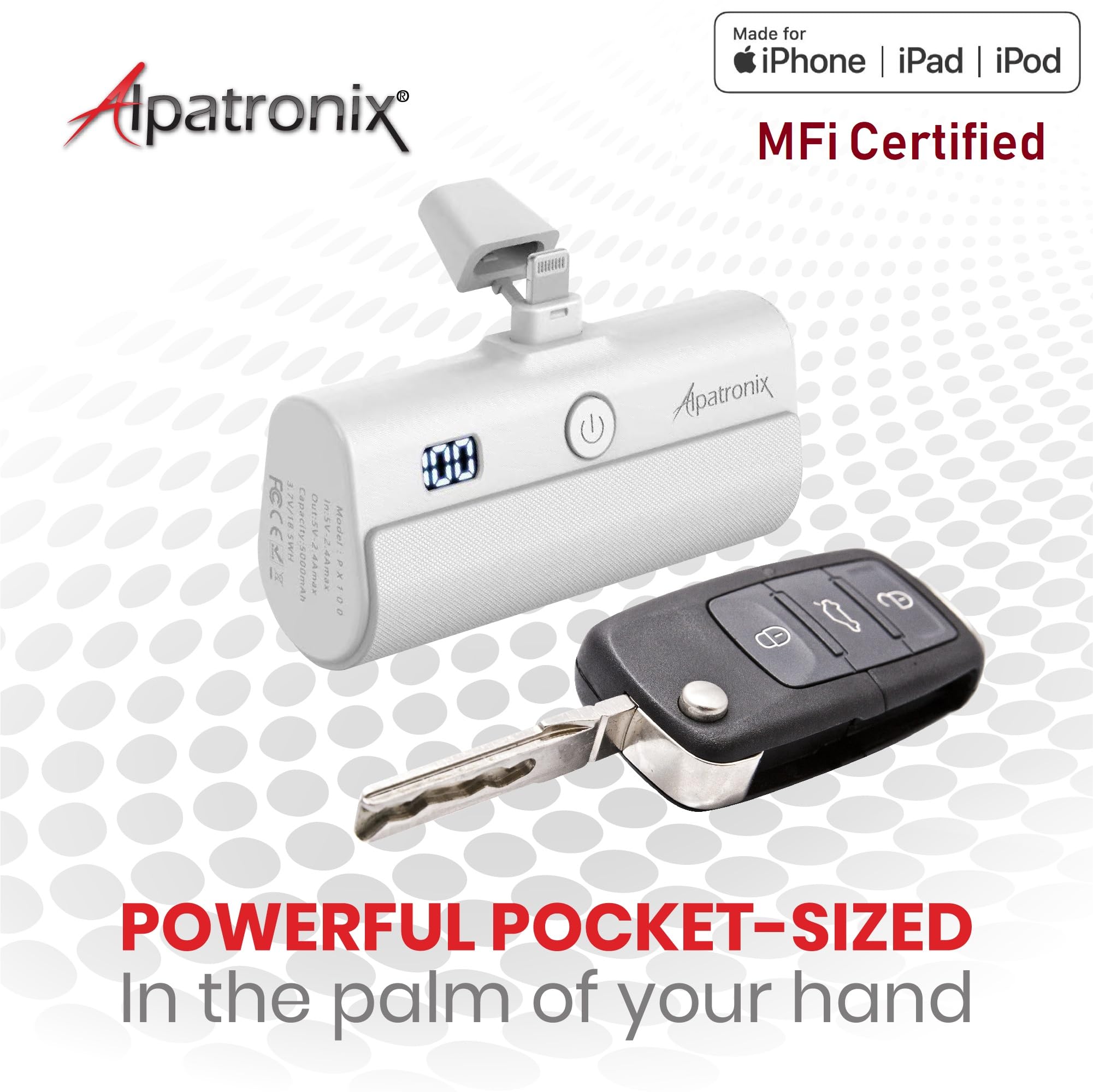 Alpatronix MFi Certified Mini Portable Charger for iPhone 5000mAh LCD Display Fast Charging Power Bank Compatible with All iPhones, AirPods, and iPads with Carrying Case - PX100 (White)
