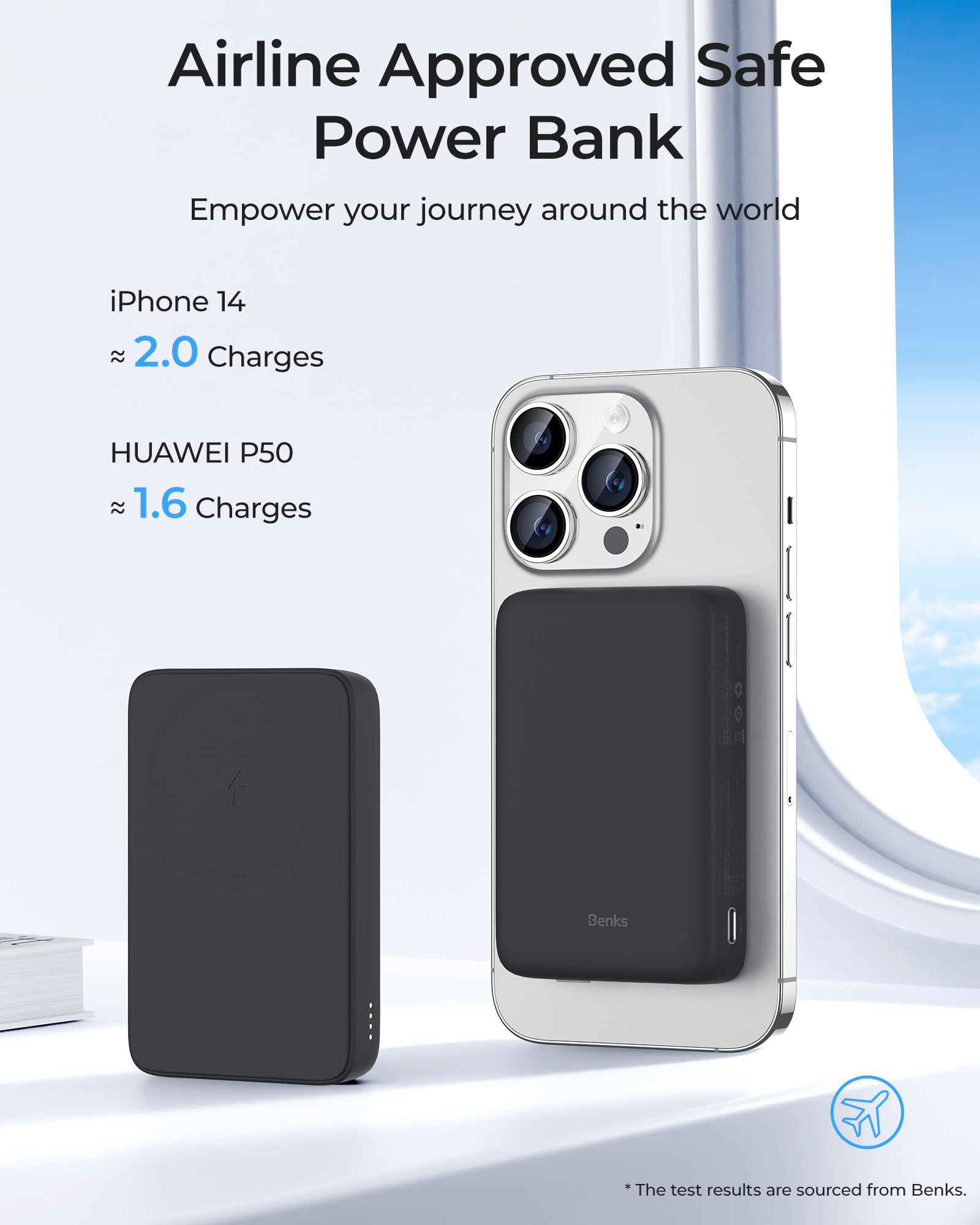 BENKS Magnetic Power Bank, Upgraded 10000mAh Wireless Portable Charger, for MagSafe Battery Pack with Two-Way 20W USB-C Ports, for iPhone 15/14/13/12 Series, Black