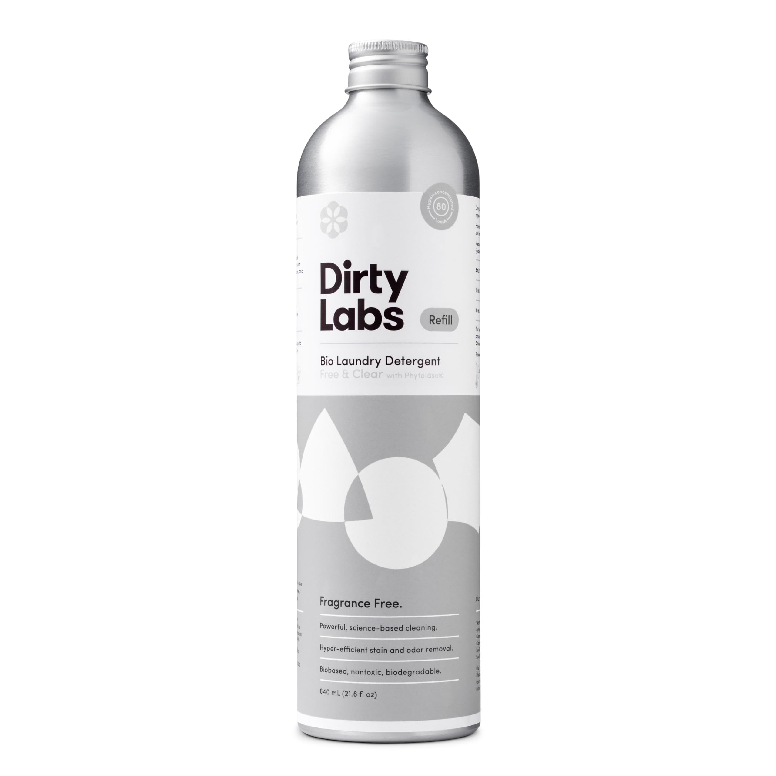 Dirty Labs | Scent Free | Bio Enzyme Liquid Laundry Detergent | 80 Loads (21.6 fl oz) | Hyper-Concentrated | High Efficiency & Standard Machine Washing | Nontoxic, Biodegradable | Stain & Odor Removal