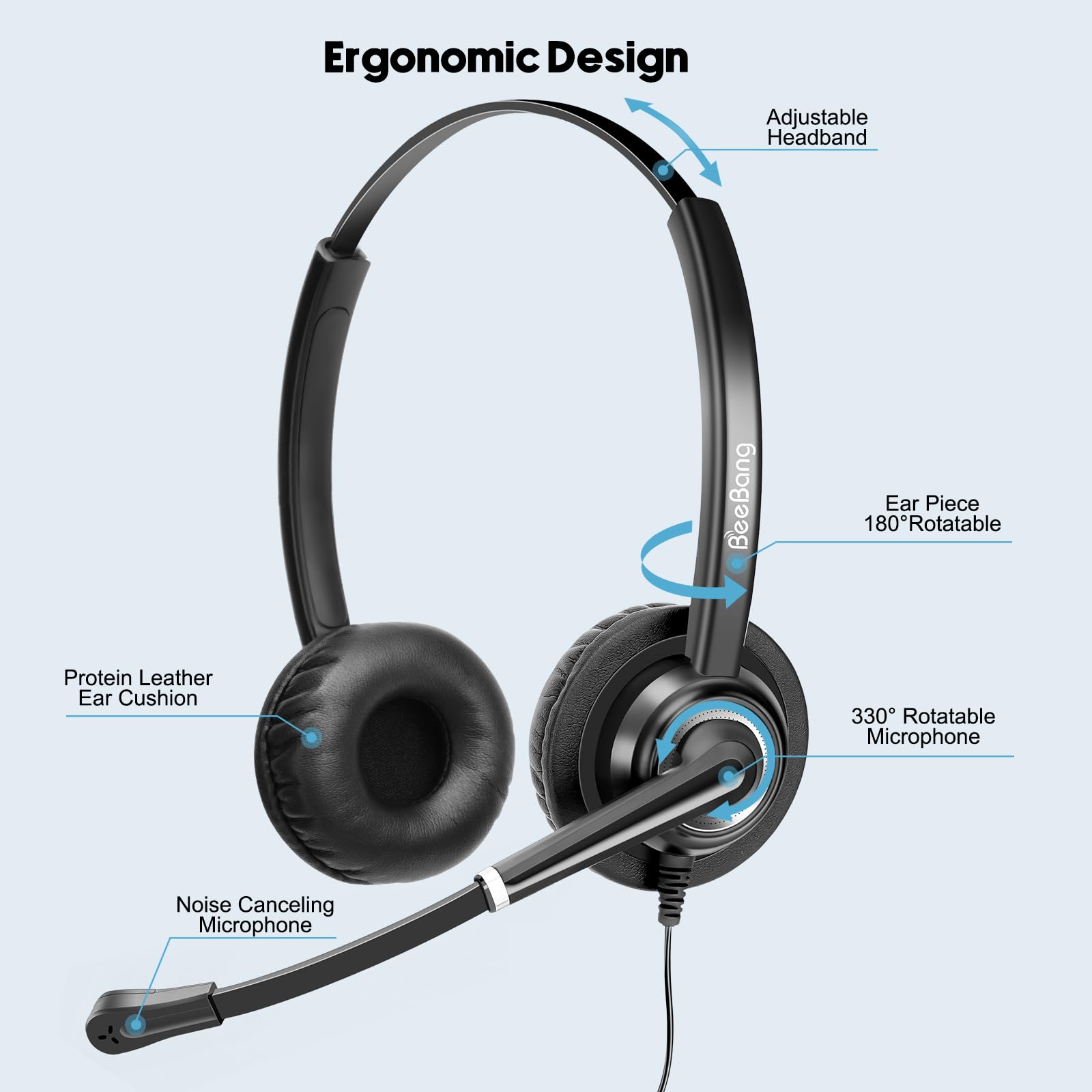 Beebang Phone Headset with Microphone Noise Canceling for Office Call Center Landline, RJ9 Telephone Headset for Avaya IP Phone J139, J169, J179, 1608, 1616, 9610, 9620C, 9630, 9640, 9650, 9670