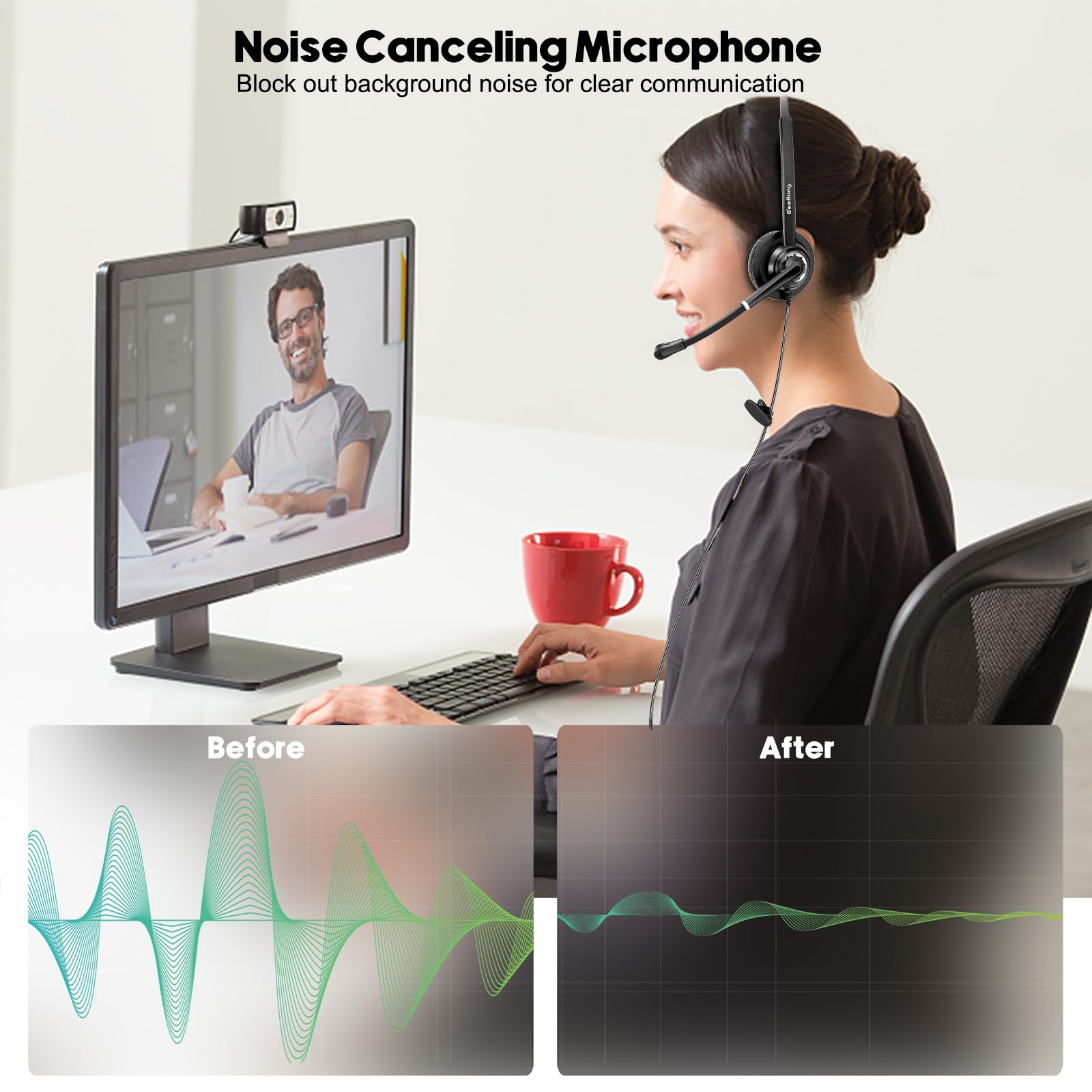 Beebang Phone Headset with Microphone Noise Canceling for Office Call Center Landline, RJ9 Telephone Headset for Avaya IP Phone J139, J169, J179, 1608, 1616, 9610, 9620C, 9630, 9640, 9650, 9670