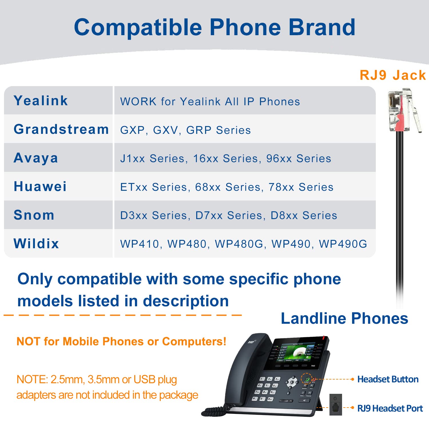 RJ9 Telephone Headsets with Microphone Noise Cancelling, Corded Office Phone Headsets Compatible with Yealink T27G T29G T40G T41P T41S T42S T46S T48S T53W T55A Avaya 9608 9611 9630 J169 J179