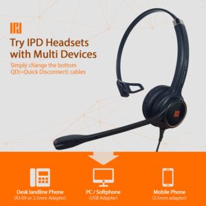 IPD IPH-250 Phone Headset with Noise cancelling Microphone for Office and call center-Compatible with Avaya 1608 1616 9601 9608 9611 9611G 9620 9621 9630 9631 9640 9641 9650 9670 J139 J159 J169 J179