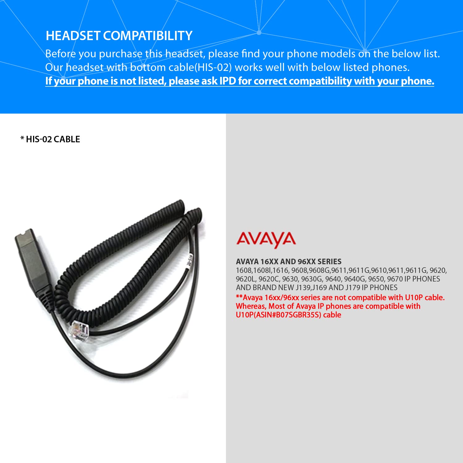 IPD IPH-160 Phone Headset with Noise Cancelling Microphone for Office and Call Center-Compatible with Avaya 1608 1616 9601 9608 9611 9611G 9620 9621 9630 9631 9640 9641 9650 9670 J139 J159 J169 J179